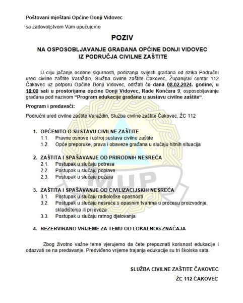 foto/Poziv - Civilna zaštita edukacija